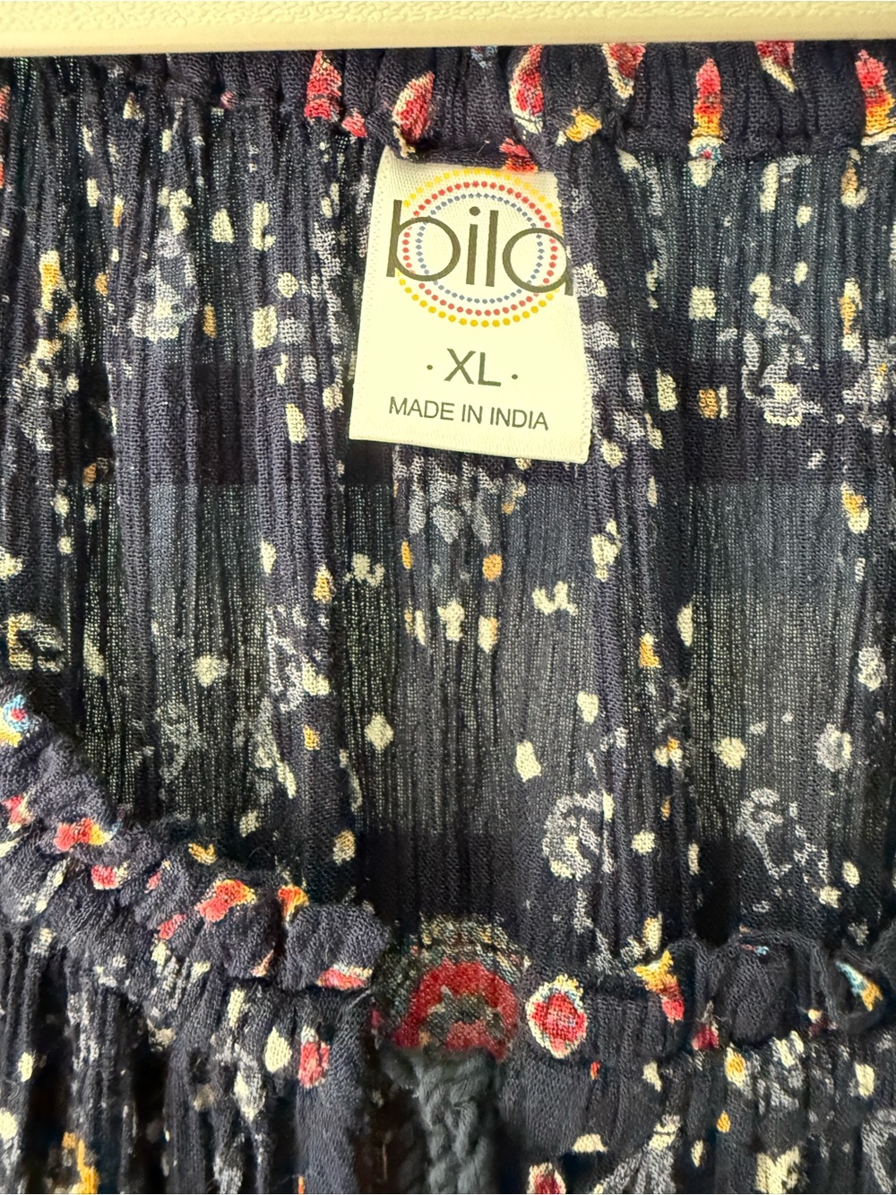 Bila Boho Peasant Top Navy Paisley Bell Sleeve Tassel Blouse Flowy - Size XL - Picture 3 of 8